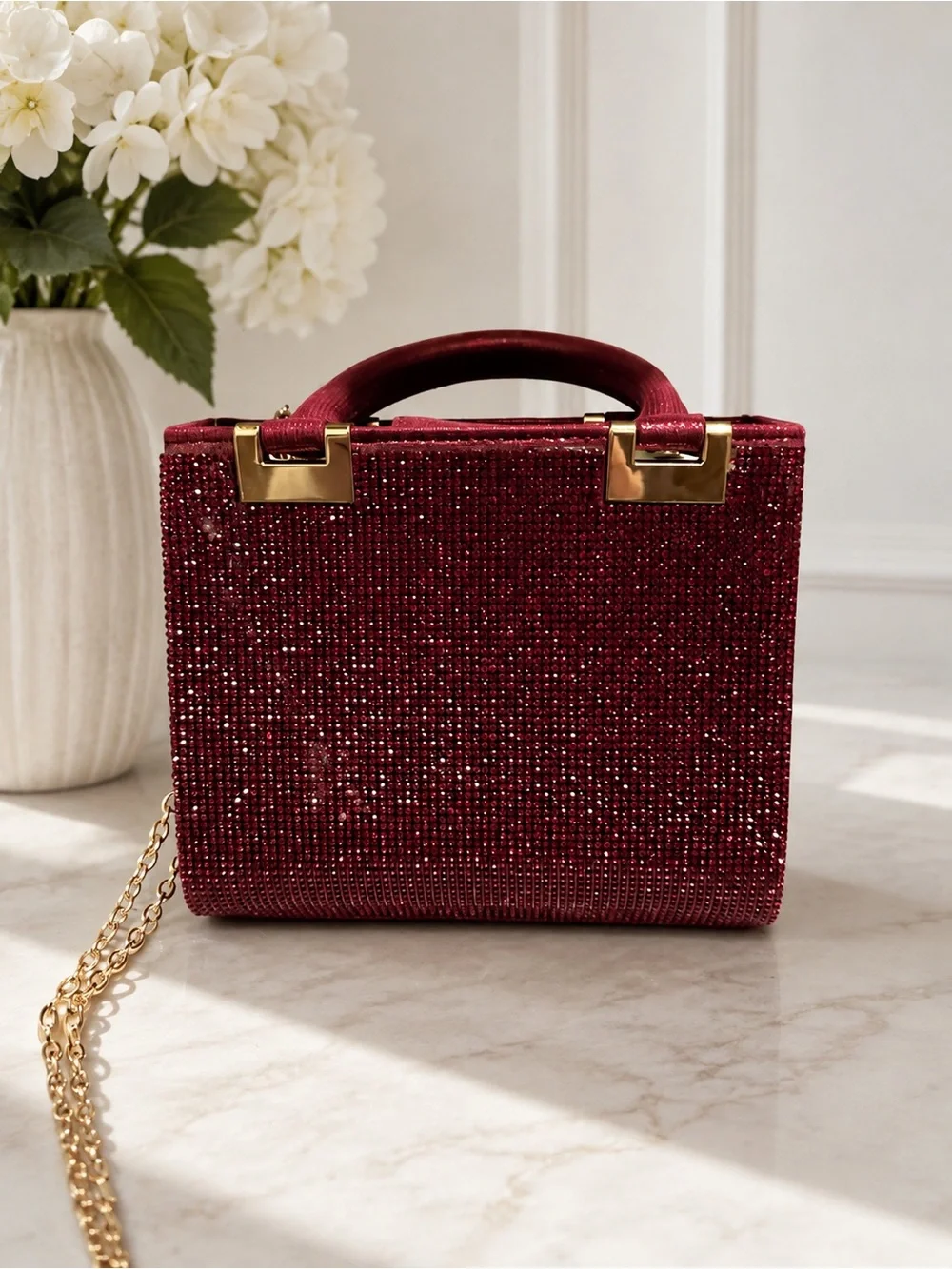 Jessica McClintock Burgundy Rhinestone Mini Handbag | NWT ✨🍷